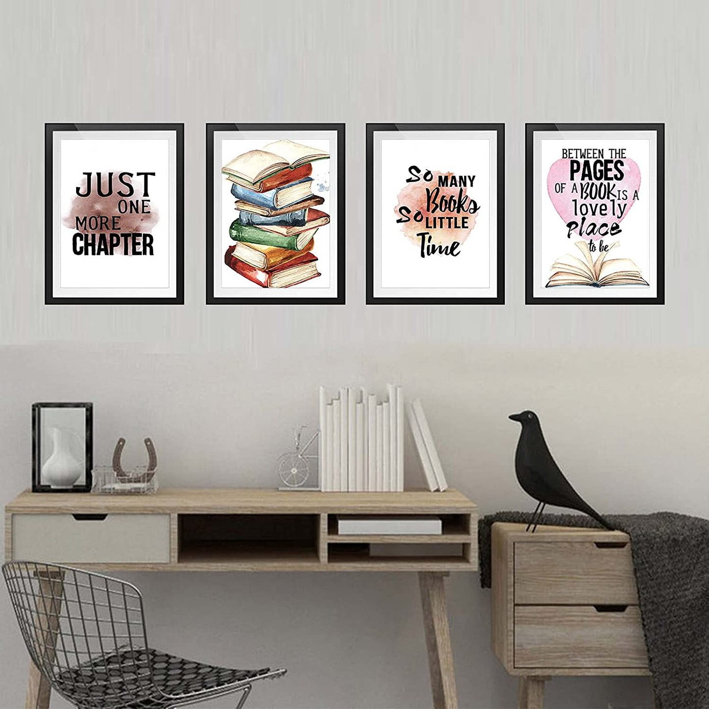 Modern Inspirational Reading Quotes Wall Posters Art Painting Set of 4 (“ 8X10”Canvas Picture) Readers Book Lovers Bookworm Student Classroom Kids Bedroom Nursery School Decor Home Decor Unframed