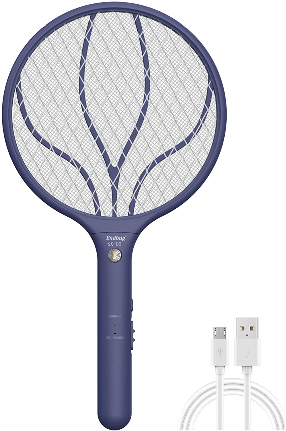 Endbug Rechargeable Fly Swatter Racket Handheld Bug Zapper with LED Light, USB Charging Electric Mosquito, Fly Insect Killer Indoor Outdoor (Navy Blue)