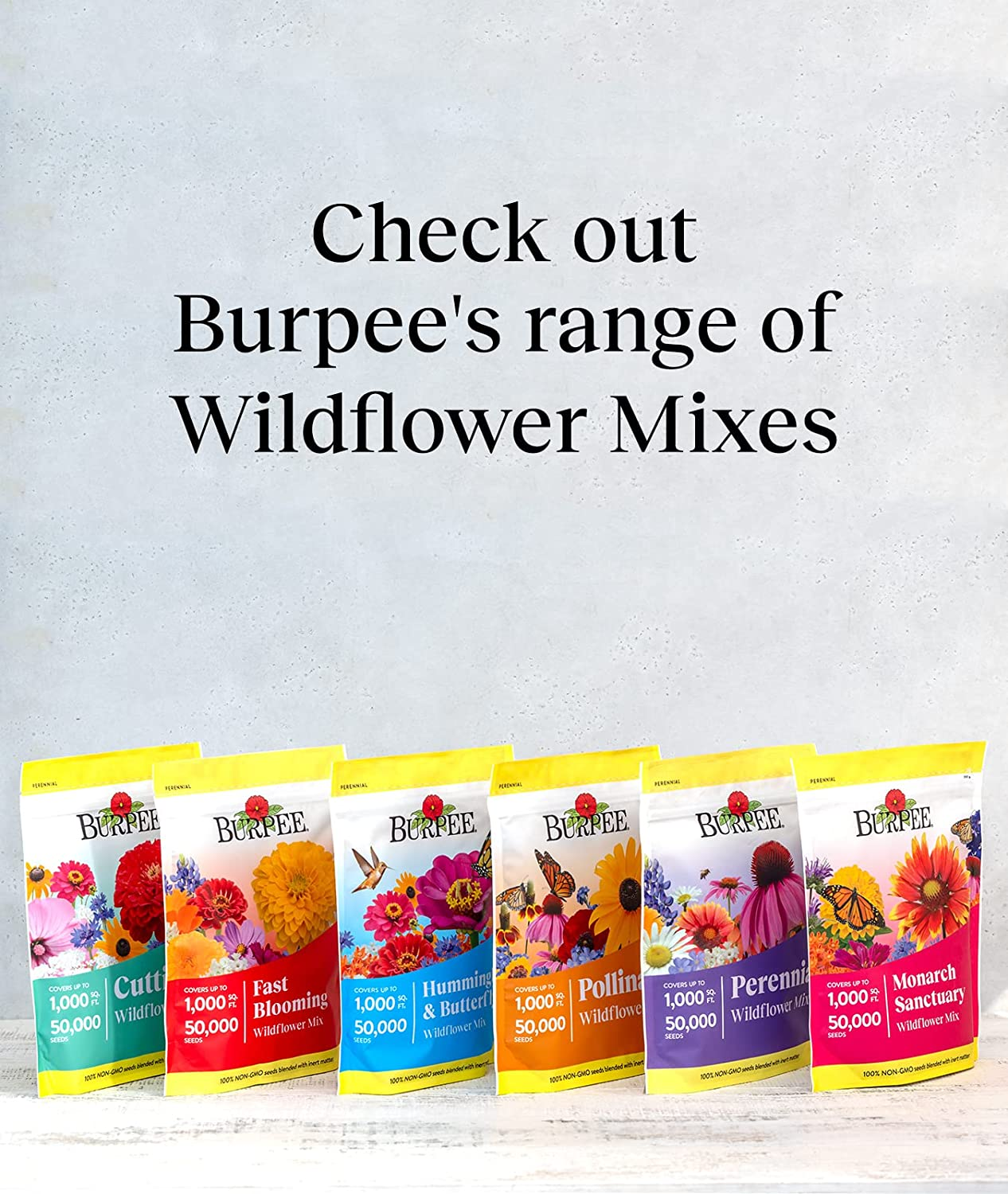 Burpee Fast Blooming 50,000 Non-Gmo Planting, 1 Bag | Easy Grow Wildflower Seed Mix Contains 14 Flower Varieties for Home Garden