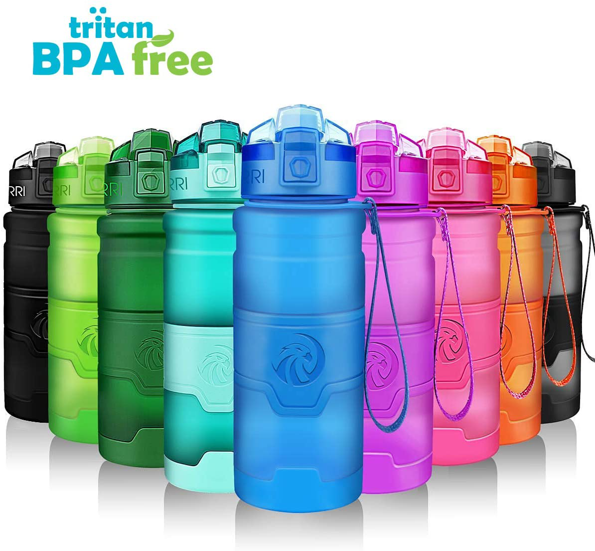 ZORRI Sports Water Bottle, 400/500/700ml/1L, BPA Free Leak Proof Tritan Lightweight Bottles for Outdoors,Camping,Cycling,Fitness,Gym,Yoga- Kids/Adults Drink Bottles with Filter, Lockable Pop Open Lid