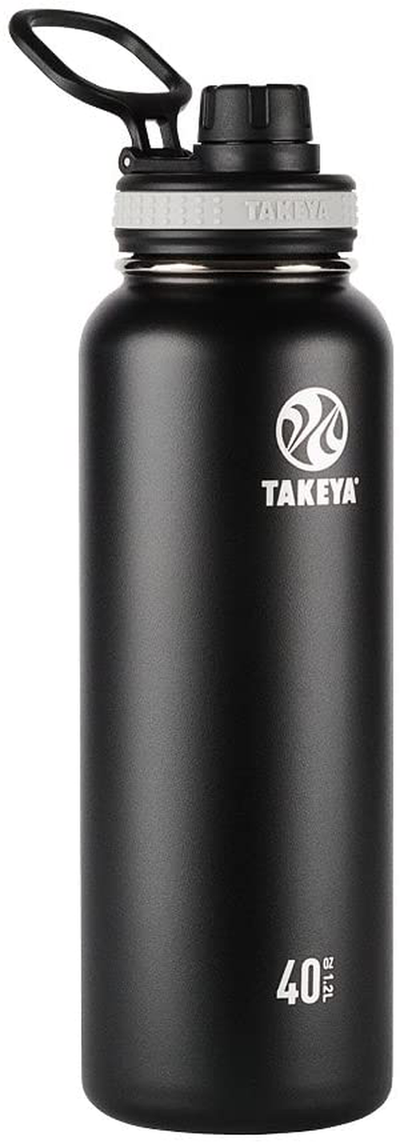 Takeya Originals Vacuum-Insulated Stainless-Steel Water Bottle, 40oz, Black