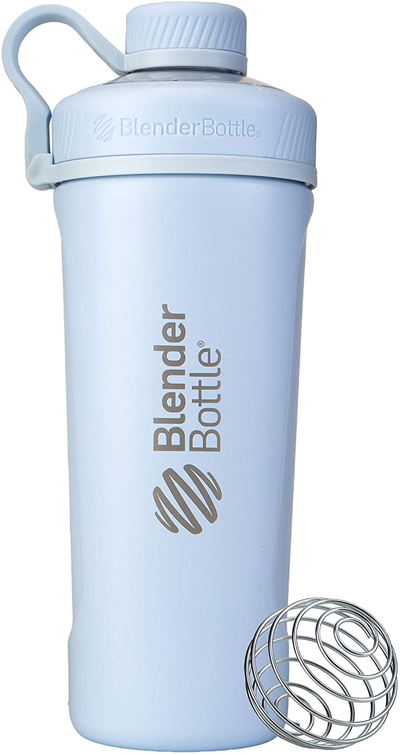 BlenderBottle Radian Shaker Cup Insulated Stainless Steel Water Bottle with Wire Whisk, 26-Ounce, Matte White