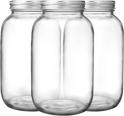 Bedoo 3 Pack Mason Jars 64 oz Wide Mouth with Lid and Band, Half Gallon Mason Jars with Airtight Lids , Clear Glass Mason Jars (Set of 3) (Wide Mouth)
