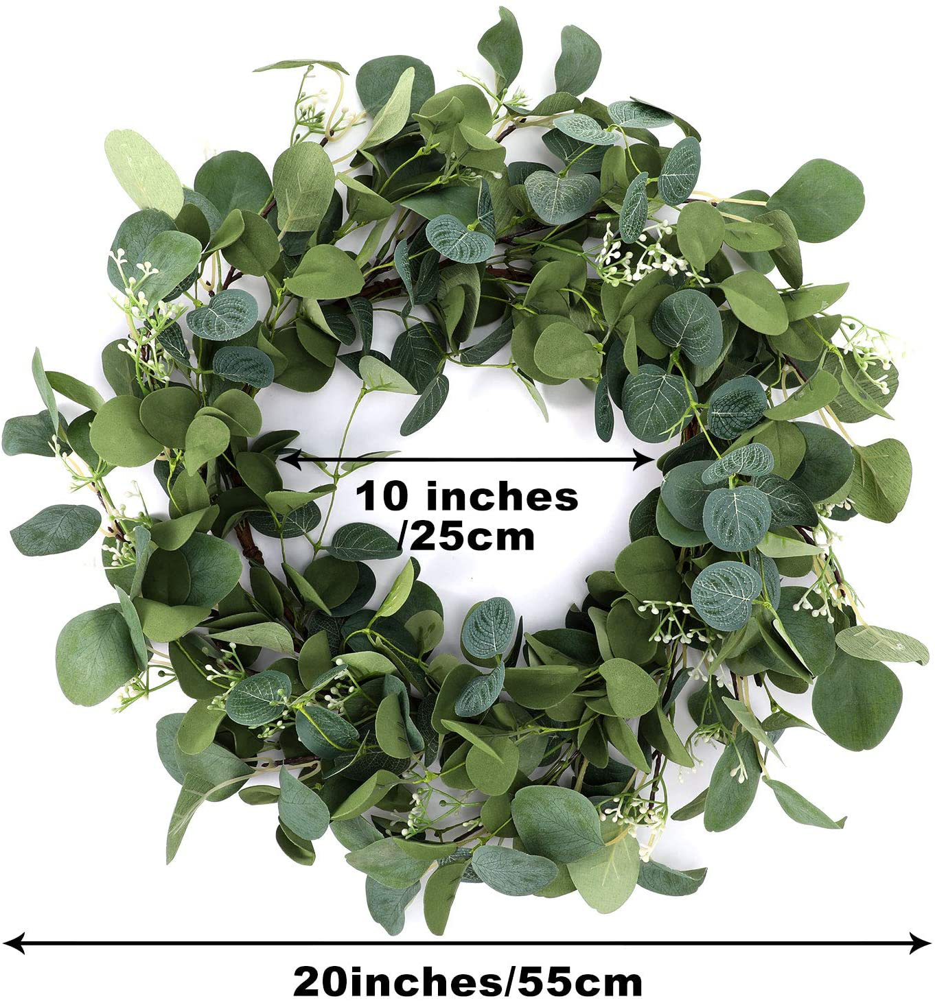 20 Inch Artificial Eucalyptus Wreath Green Eucalyptus Leaves Garland Hanging Greenery Wreath Ornament for Front Door Wall Window Indoor Outdoor