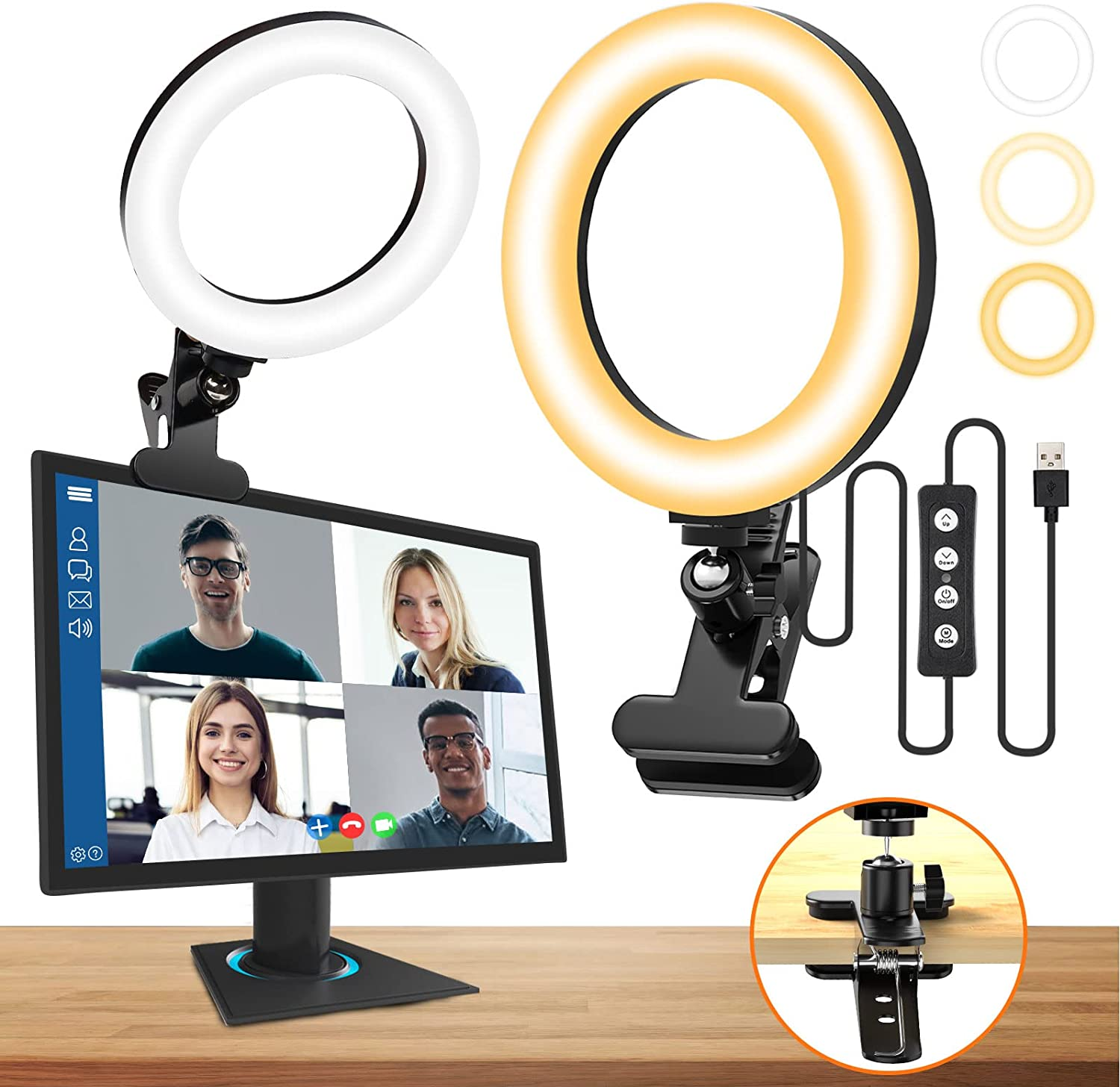 Computer Ring Light for Video Conferencing Lighting,Clamp Mount Desk Zoom Light for Laptop/Pc Monitor/Desk/Bed/Office/Makeup/Youtube/Tik Tok