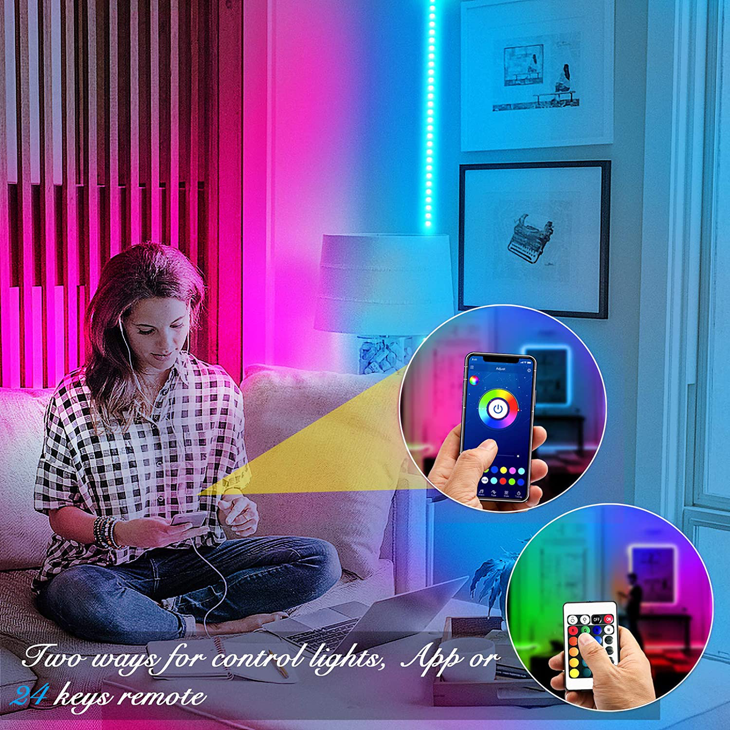 DAYBETTER Led Strip Lights Smart Light Strips with App Control Remote, 5050 RGB Led Lights for Bedroom, Music Sync Color Changing Lights for Room Party