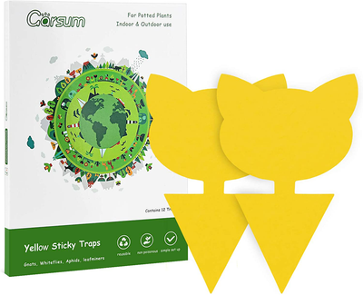 Garsum Fruit Fly Trap Yellow Sticky Fungus Gnat Killer for Indoor and Outdoor Plant Insect Catcher for White Flies,Mosquitos,Fungus Gnats,Flying Insects,12 pcs