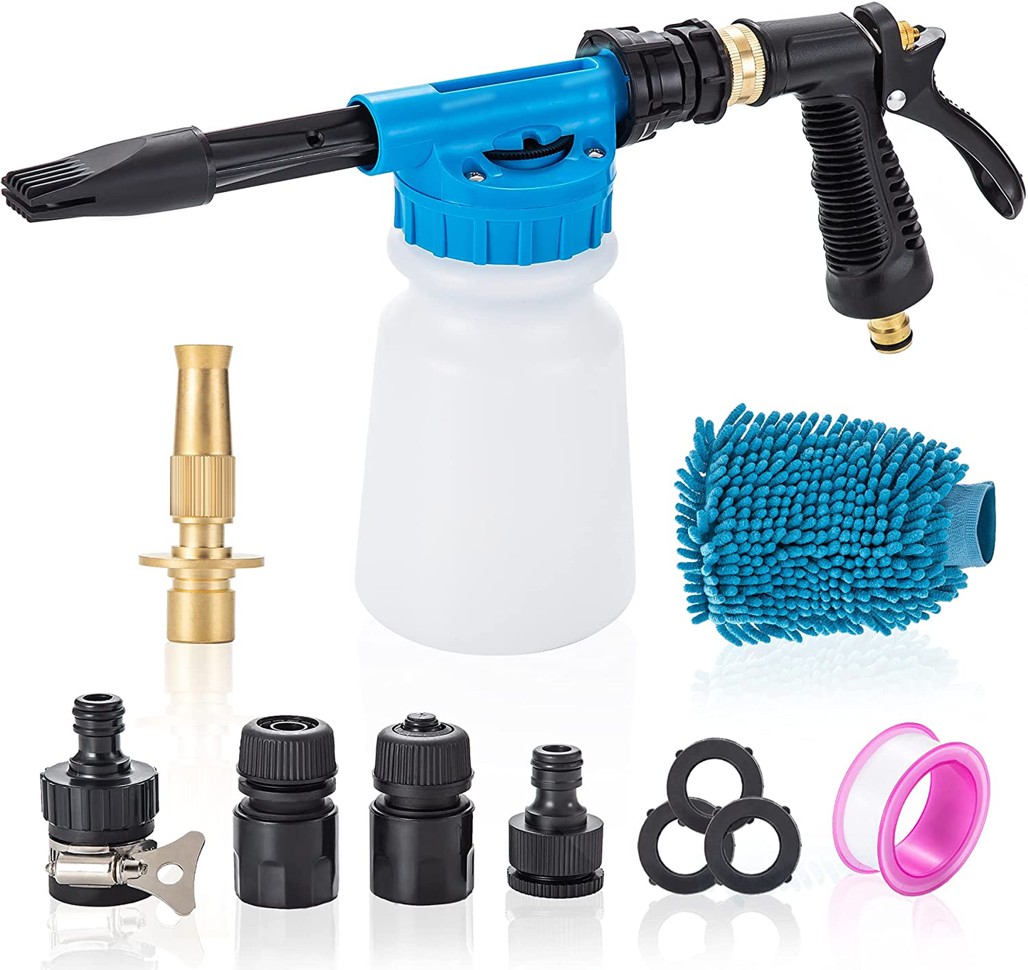 INGOFIN Car Wash Foam Cannon Gun for Garden Hose - Car Wash Foam Soap Sprayer Snow Foam Blaster with Metal Handle,Adjustable Nozzle,6 Level Ratio Dial,Washing Mitts,Quick Connector to Any Garden Hose
