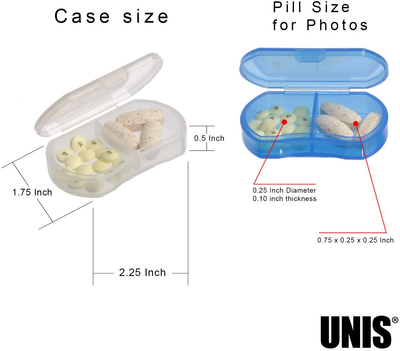 UNIS 6 Pack Small Thin Style Emergency Pill Medication Portable Container Case Box with Dual Compartments