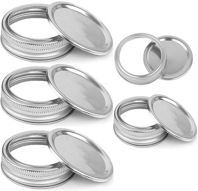 GUANGUAN 5 Sets 87mm Wide Mouth Canning Mason Jar Lids and Bands, Leak Proof and Secure Split-Type Storage Can Covers Caps and Rings Caps for Mason Ball Jars