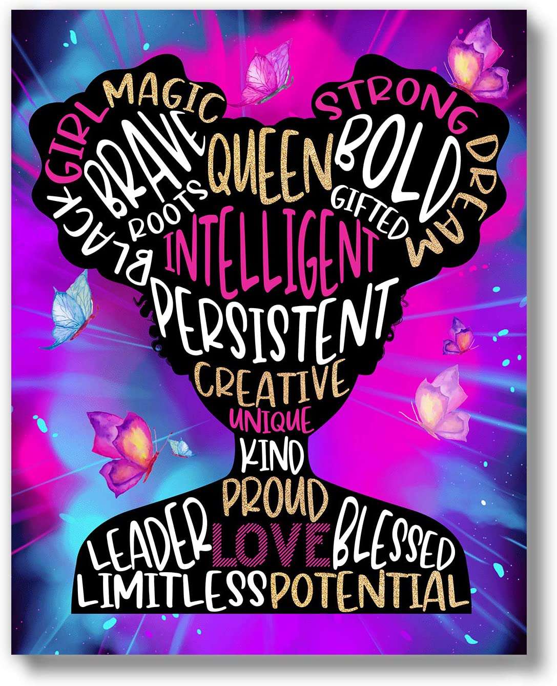 Brooke & Vine Girl Room Wall Decor Art Prints - (UNFRAMED 8 x 10) Inspirational Wall Art, Motivational Quotes Posters for Kids, Tween, Baby, Teen Bedroom, Nursery, Dorm, Cubicle, Desk (Butterfly Affirmations)