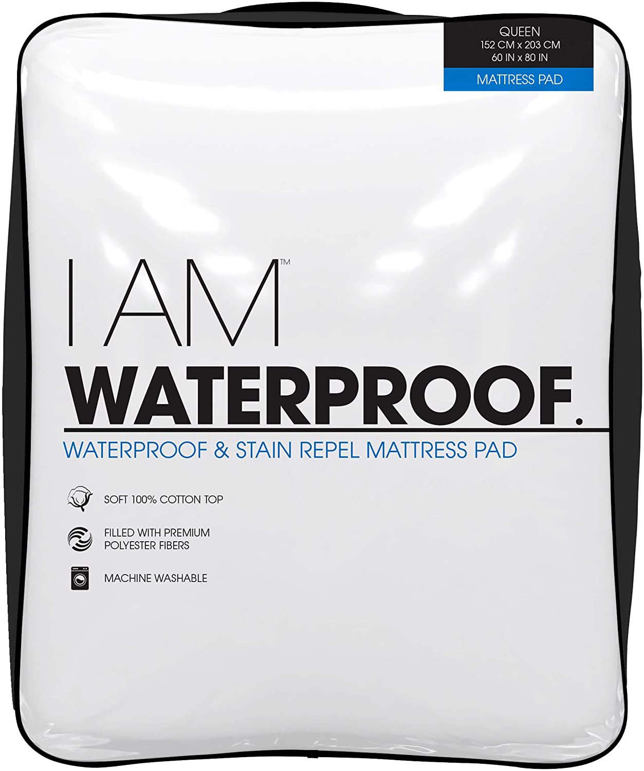 I AM Waterproof Mattress Pad, Queen, White