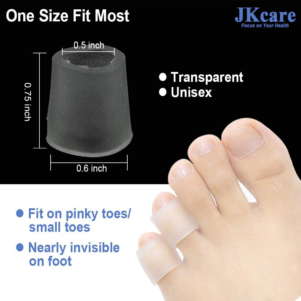 Jkcare Transparent Pinky Toe Sleeves, Silicone Corn Cushions Pads, 12 Pack Little Toe Protectors for Corn, Blister and Injured Toenail Protection