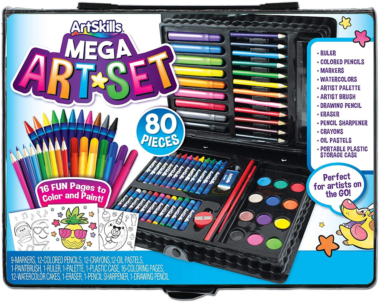 Mega Art Set, Arts and Crafts Supplies, Includes Colored Pencils, Stencil Letters, Markers, Watercolor Paint, Crayons, 80 Pieces