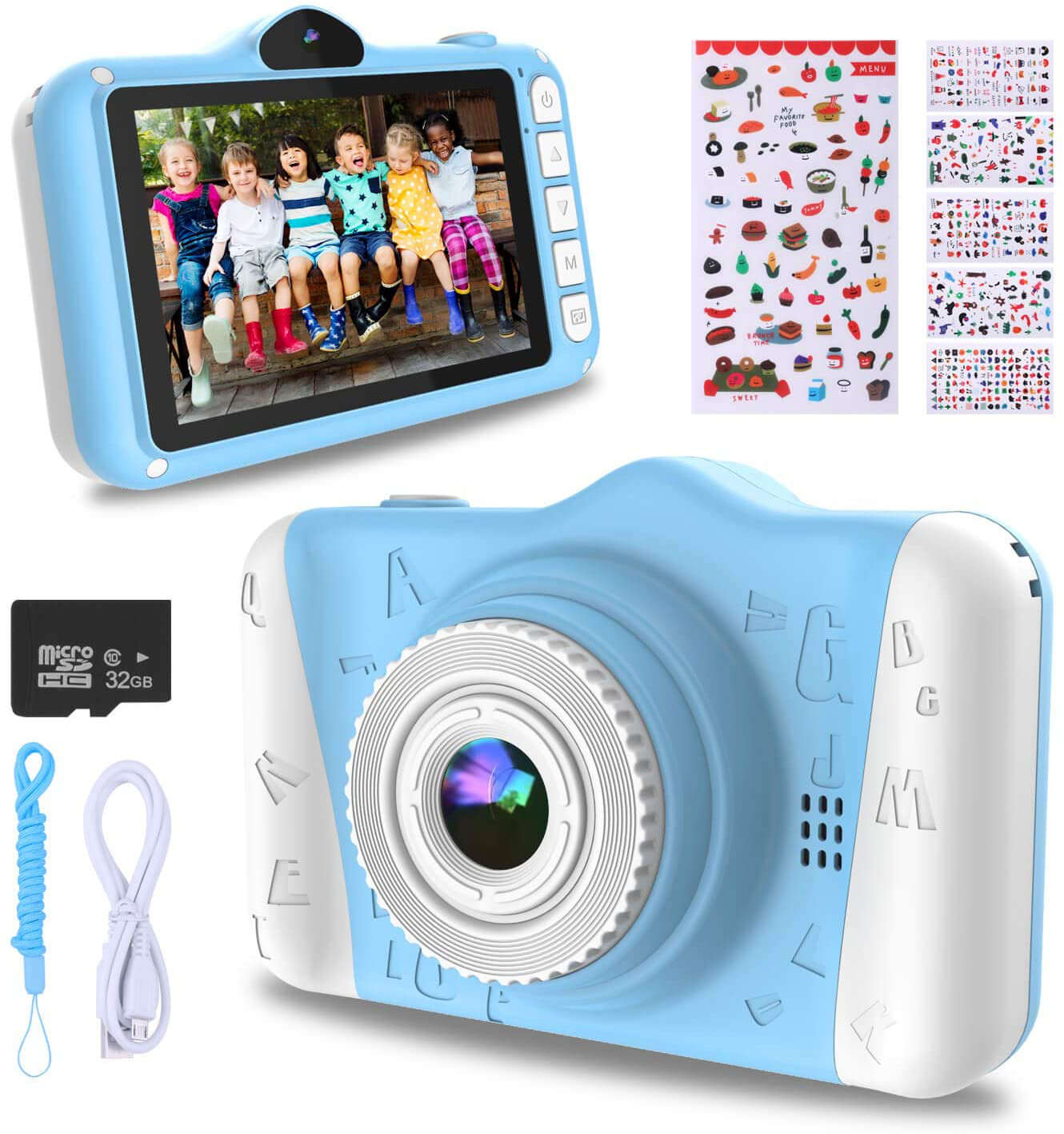 12MP Children's Camera with Large Screen for Boys and Girls, 1080P Rechargeable Electronic Camera with 32GB TF Card