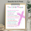Lords Prayer Bible Verse Wall Art - Religious Scripture Girls Bedroom Decor - Christian Daughter Gifts for Toddler, Baby Girls Room - Blessed Church Sunday School Kids Decorations - Pink Cross Poster