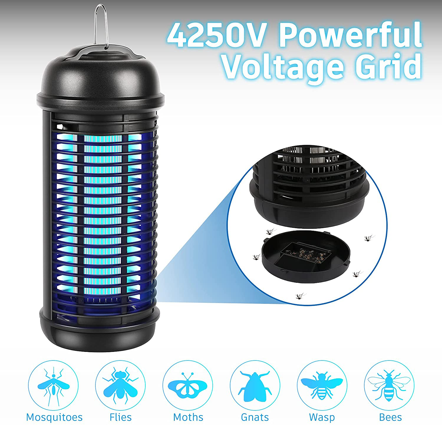 18W Electric Mosquito Bug Zapper Light Bulb, 4250V Outdoor Insect Killer, Plugged in Pest Killer for Backyard, Patio, Porch and Deck, Waterproof Ultraviolet Mosquito Attractant.