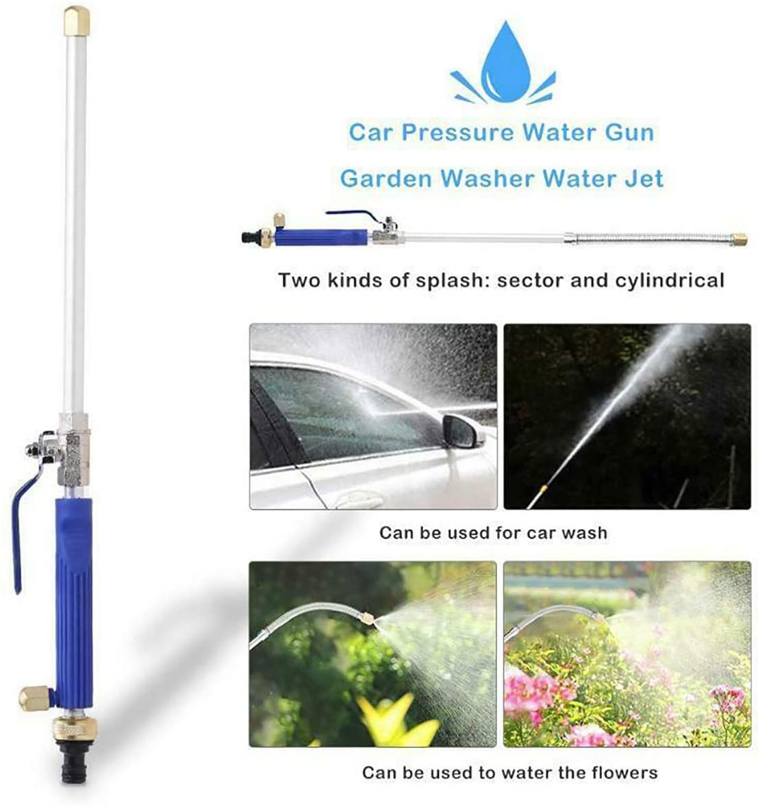 Uptuoli High Pressure Hydro Jet Wand, Extendable Garden Sprayer 2 in 1 Power Washer Attachment Water Hose Nozzle Car Washer Glass Cleaning Tool Window Water Cleaner