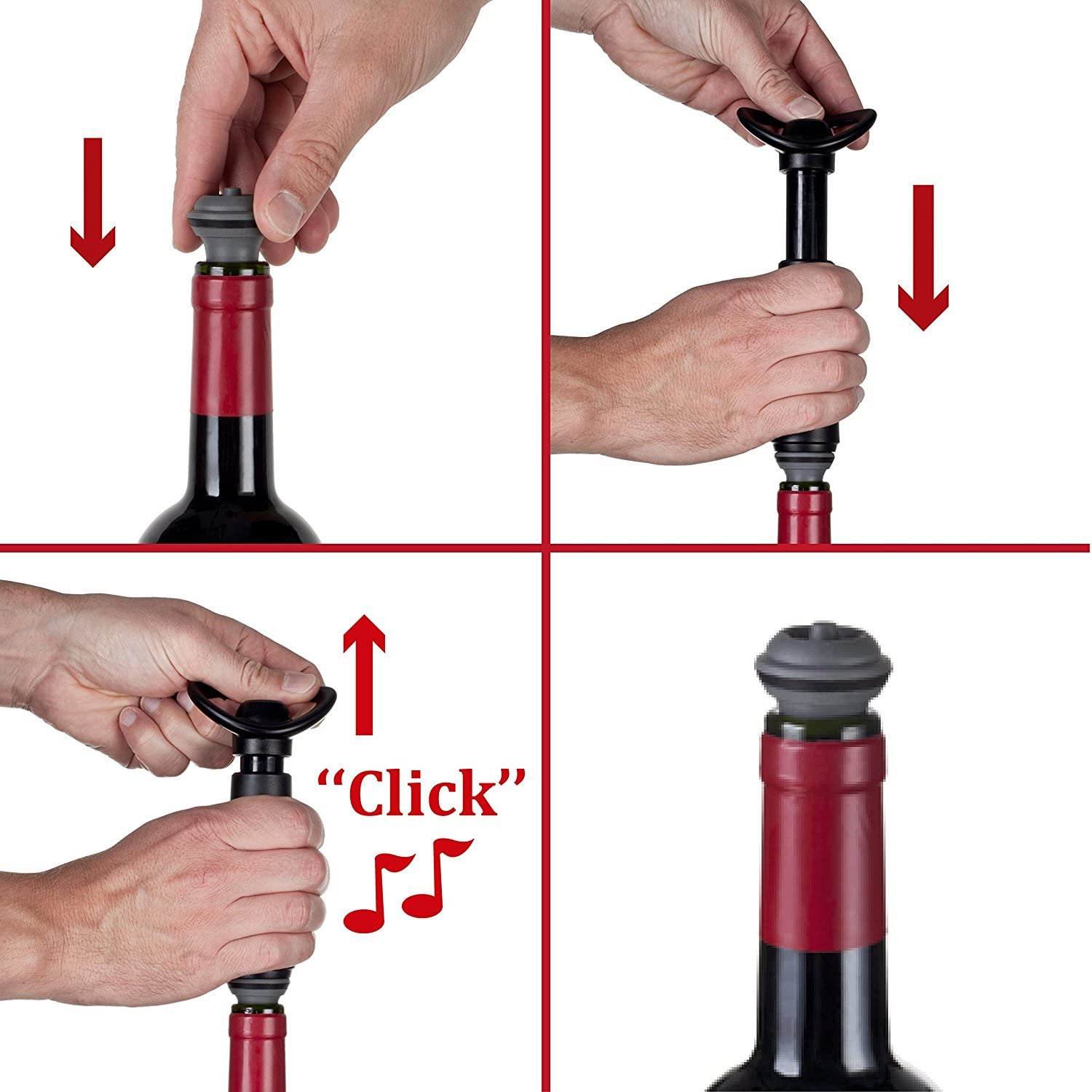 Vacu Vin Wine Saver Pump with 2 x Vacuum Bottle Stoppers (White with 4 Wine Stoppers)