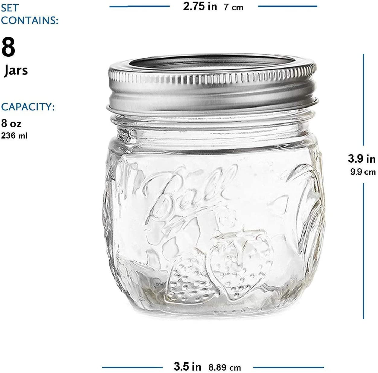 Ball Regular Mason Jar 8 oz, [Set of 8] Canning Jars, With Airtight Lids & Bands - Safe For Canning, Fermenting, Pickling, Storage - Beverages & Decor. Toxin Free, + SEWANTA Jar Opener