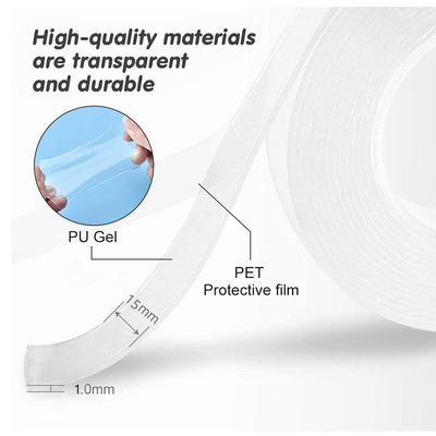 2 Rolls Double Sided Tape , Easy Tape Heavy Duty, Washable Strong Wall Tape Removable Transparent Sticky Tape for Home and Office (0.6Inch, Each Roll 5M/16.5Ft - Total 33FT)
