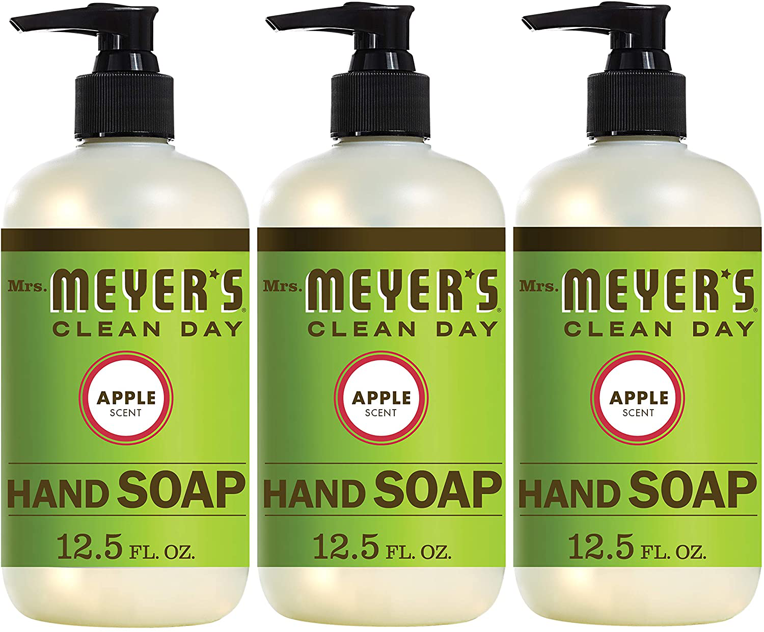 Mrs. Meyer's Clean Day Liquid Hand Soap, Cruelty Free and Biodegradable Hand Wash Formula Made with Essential Oils, Apple Scent, 12.5 oz - Pack of 3