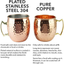 PG Moscow Mule Mugs | Large Size 19 Ounces | Set of 4 Hammered Cups | Stainless Steel Lining | Pure Copper Plating | Gold Brass Handles | 3.7 Inches Diameter X 4 Inches Tall