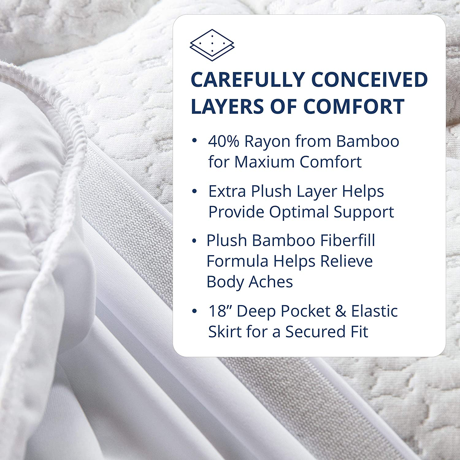 ViscoSoft Bamboo Mattress Pad Full | Extra Plush Pillowtop Mattress Topper - 18” Deep Pockets