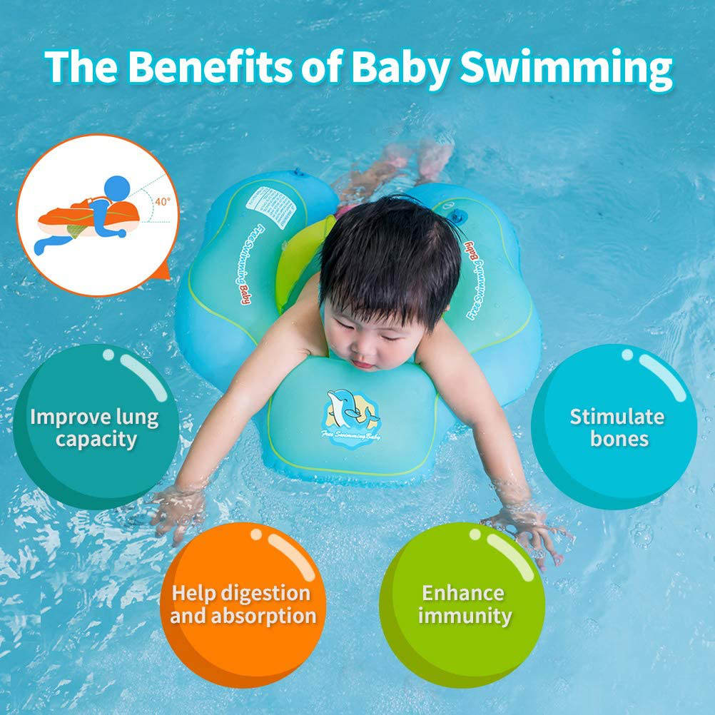 Free Swimming Baby Inflatable Baby Swim Float Children Waist Ring Inflatable Pool Floats Toys Swimming Pool Accessories for The Age of 3-72 Months(Blue, XL)