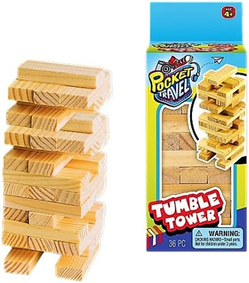 Real Wood Mini Tumble Tower Classic Game, Travel Size 4 Inch by JARU. Tumbling Tower of Classic Toys Games Party Favors Toy Mini Board Games for Kids and Adults 3276-1A