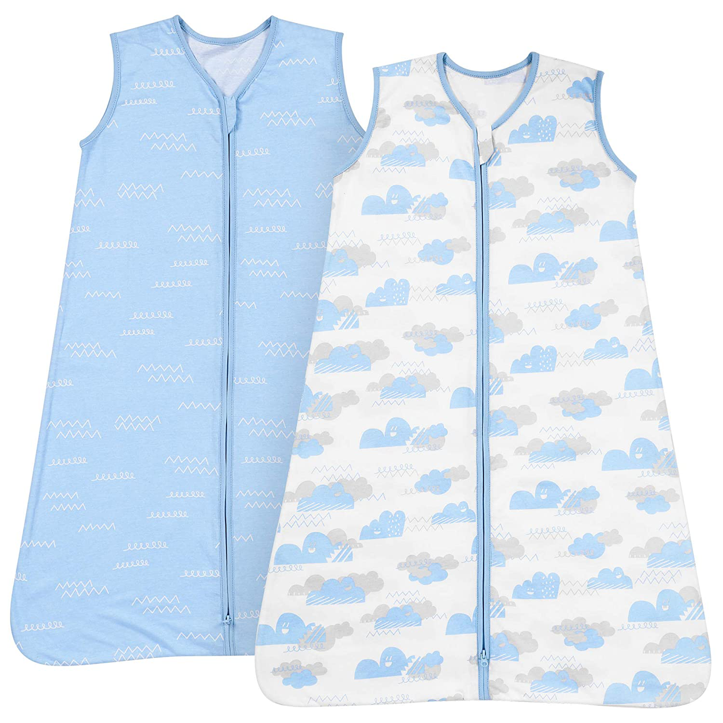 2 Pack TILLYOU Breathable Cotton Baby Wearable Blanket with 2-Way Zipper, Super Soft Lightweight 2-Pack Sleeveless Sleep Bag Sack