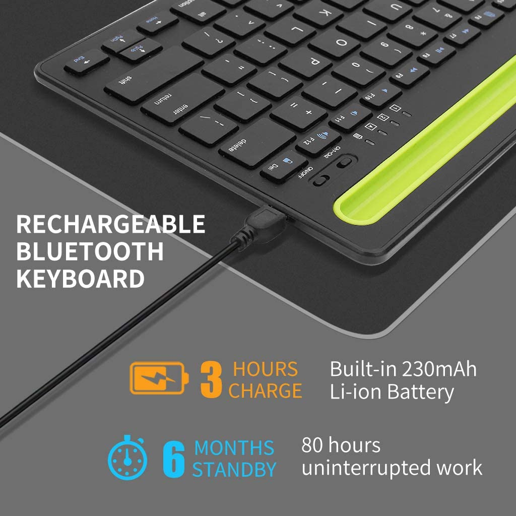 Rechargeable Bluetooth Mini Keyboard with Phone Holder Wireless Multi-Device Dual Channel Keyboard for Tablet/Laptop/Phone,Compatible with Ios/Windows/Android (Black)