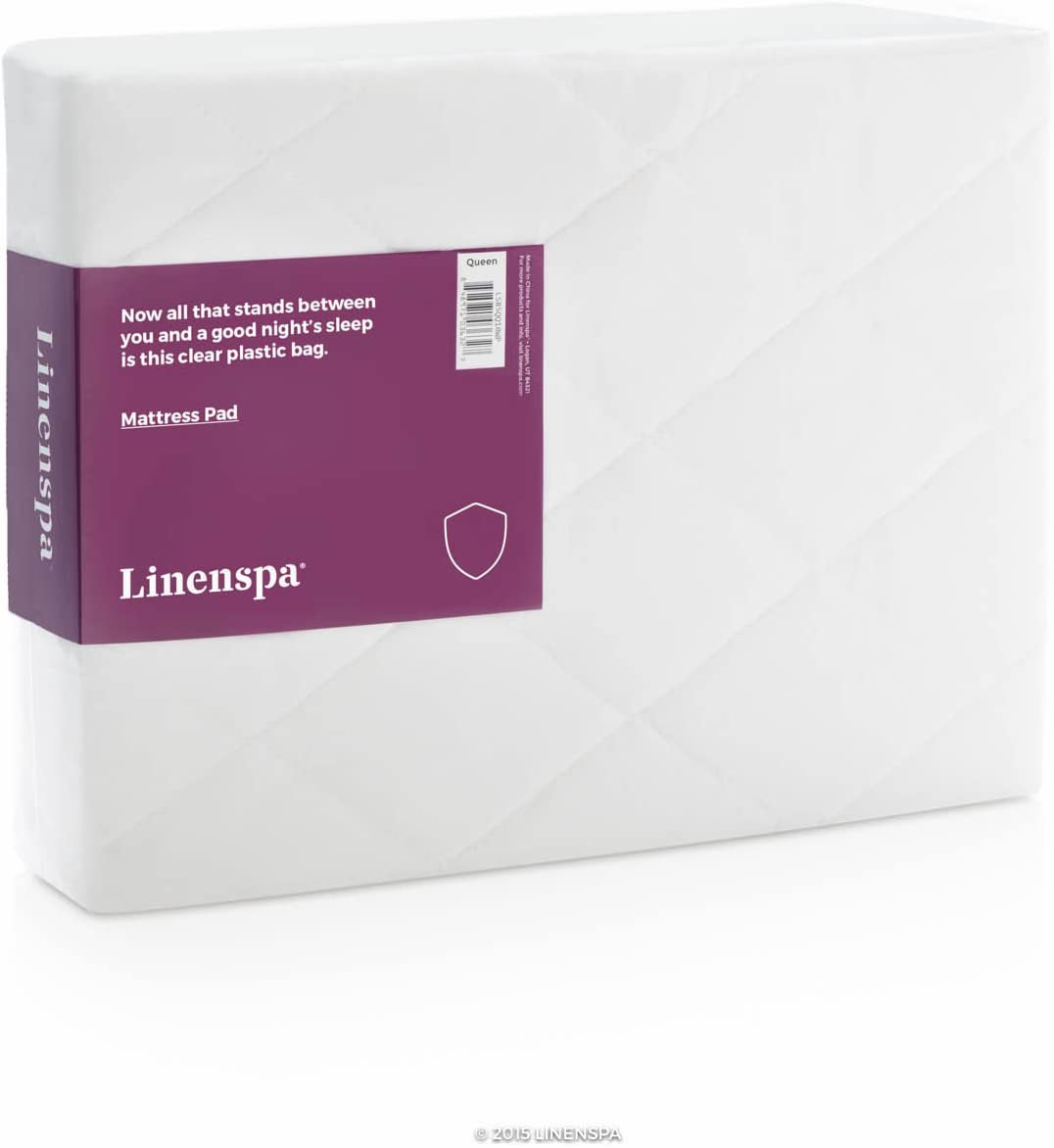 Linenspa Ultra Plush Pillow Top Rayon from Bamboo Cover with Down Alternative Fill-California King overfilled mattress pad, White"