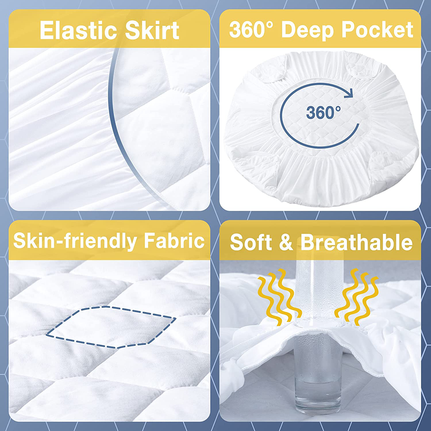 Waterproof Mattress Pad Twin XL Size for College Dorm, Soft and Breathable Quilted Mattress Protector, 6''-16'' Deep Pocket Fitted Mattress Cover, White