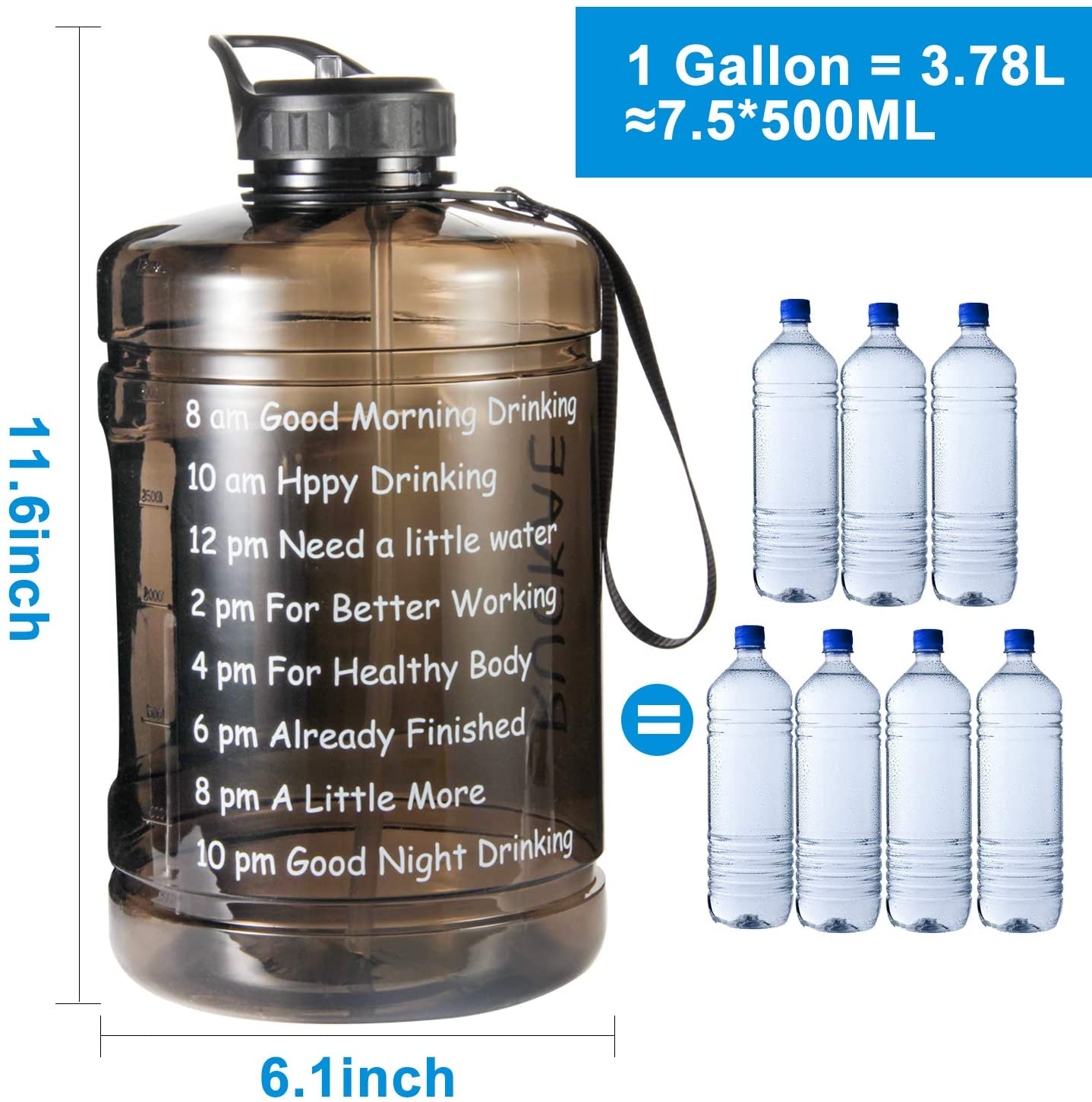 1 Gallon Water Bottle with Straw and One Replaceable Lids, 128OZ Motivational Water Bottle with Time Marker to Drink Enough Water Daily for Fitness, Outdoor