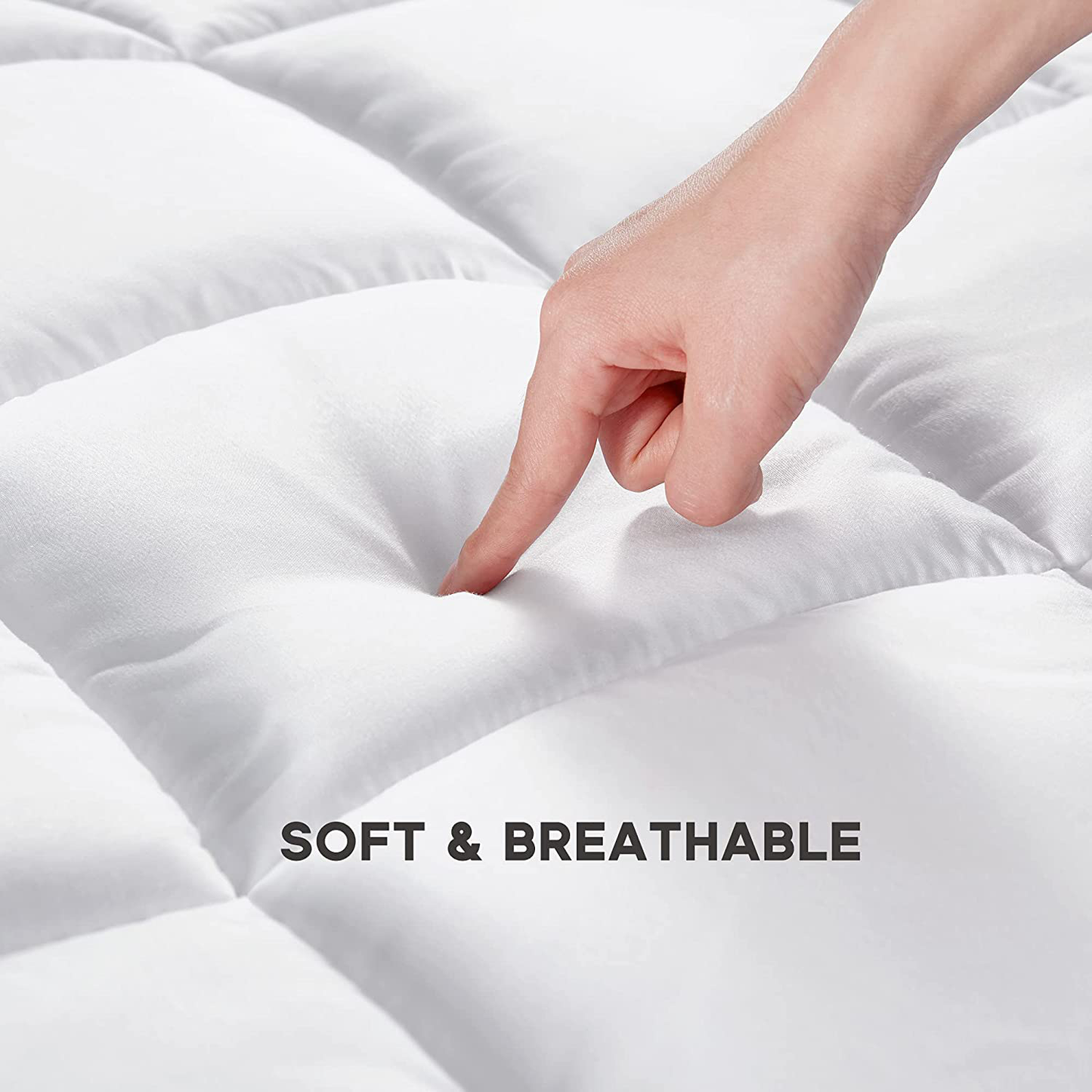 SONIVE Quilted Mattress Pad Soft Fluffy Pillow Top Mattress Cover Down Alternative Fill Topper Streches up to 21 Inches Deep Pocket (White, Full)