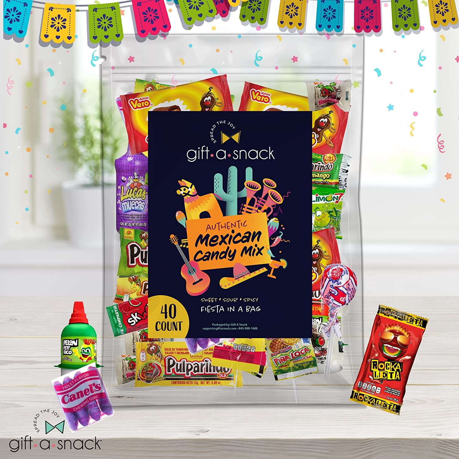 Mexican Candy Mix Dulces Mexicanos, Snack Food Gift Box Variety Pack (40 Count) Bulk Assortment of Spicy Sweet & Sour Mexicano Candies, Rockaleta Lollipop Luca Pelon Pulparindo Rellerindo, Prime