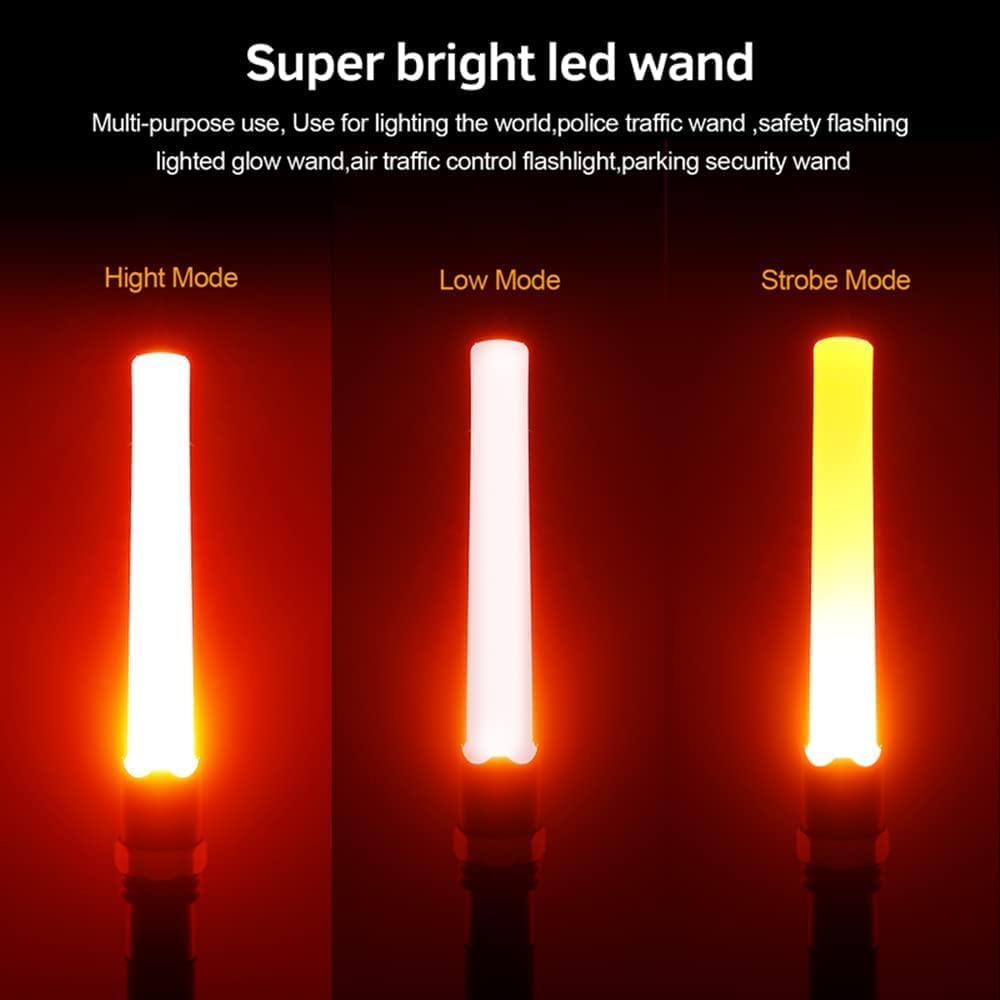 2 Pieces 11-Inch Traffic Wand LED Flashlight Safety Signal Rechargeable Work Light Flashlight with Red Flash Mode，For Traffic Control，Outdoor Camping，Using 3 AAA Batteries (Not Included)