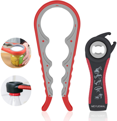 Jar Opener, 5 in 1 Multi Function Can Opener Bottle Opener Kit with Silicone Handle Easy to Use for Children, Elderly and Arthritis Sufferers (New red)