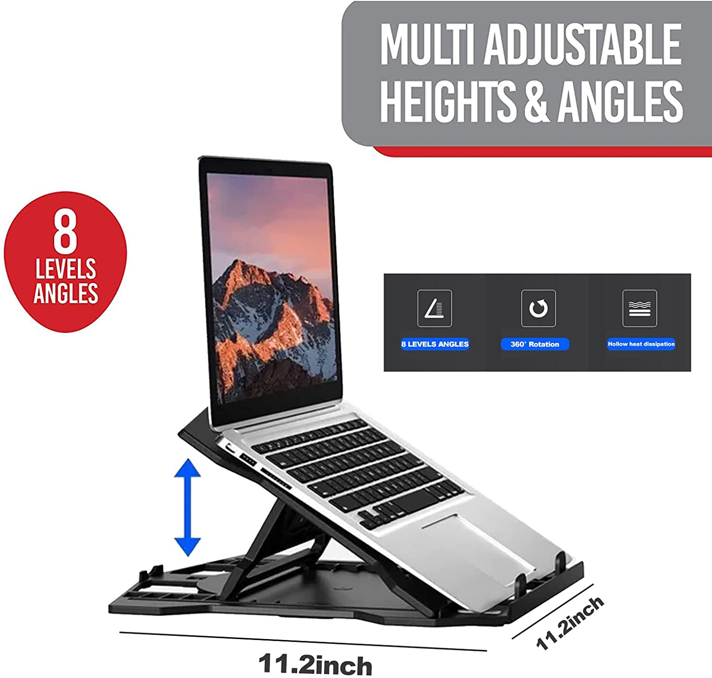 Laptop Stand for Desk,Portable 360° Rotation Laptop Riser Holder Supports up to 22Lbs, 8 Levels Adjustable Height Computer Accessories,Compatible with Macbook Pro,Ipad,All Notebook Tablets 11-18"