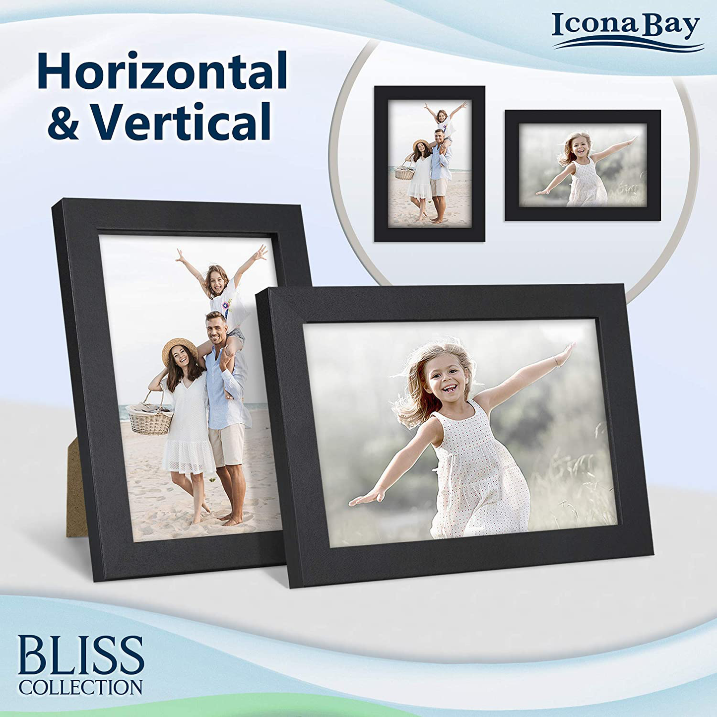 Icona Bay 4x6 Picture Frames (Black, 12 Pack), Modern Style Wood Composite Frames Table Top or Wall Mount, Bliss Collection