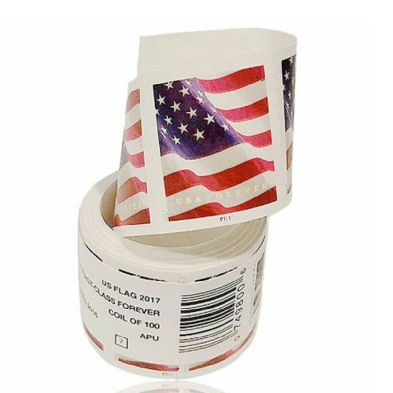 USPS FOREVER® Stamps,Forever Us Flag , Coil of 100 Postage Stamps