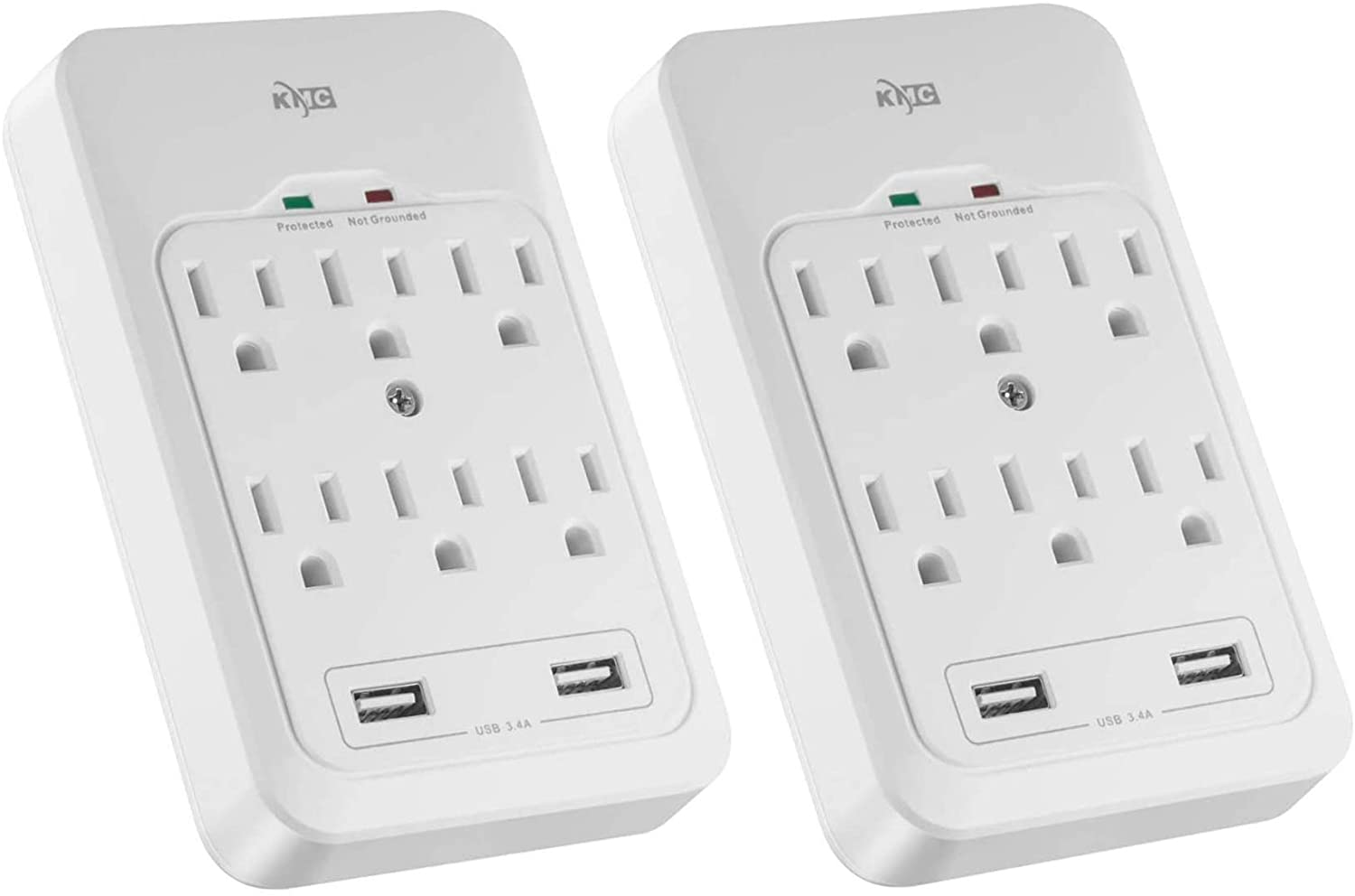 6-Outlet Surge Protector, 2 USB Ports, 3.4A USB Output, 980 Joules, White