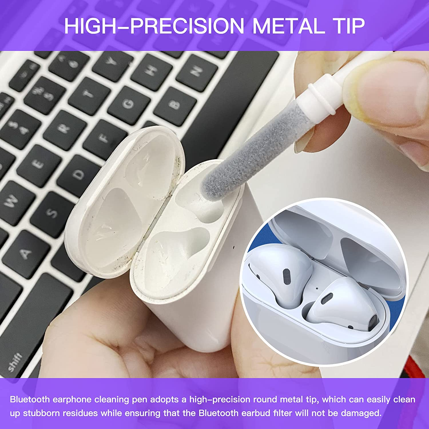 Bluetooth Earbuds Cleaning Pen, Multifunction Airpod Cleaner Kit for Wireless Earphones Bluetooth Headphones Charging Box Accessories, Computer, Camera and Mobile Phone.