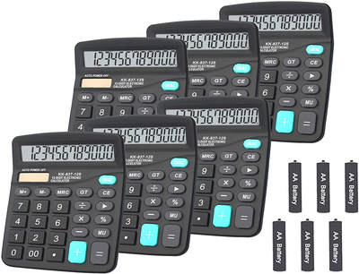 Calculators, BESTWYA 12-Digit Dual Power Handheld Desktop Calculator with Large LCD Display Big Sensitive Button (Black, Pack of 6)
