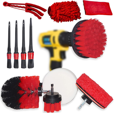 12 Pcs Car Cleaning Tools Kit with 4x Car Detailing Brush and Scrub Brush, Drill Cleaning Brush Attachment, Car Cleaning Tools for Cleaning Wheels,Rims,Tires, Interior, Exterior,Air Vents,Dashboard