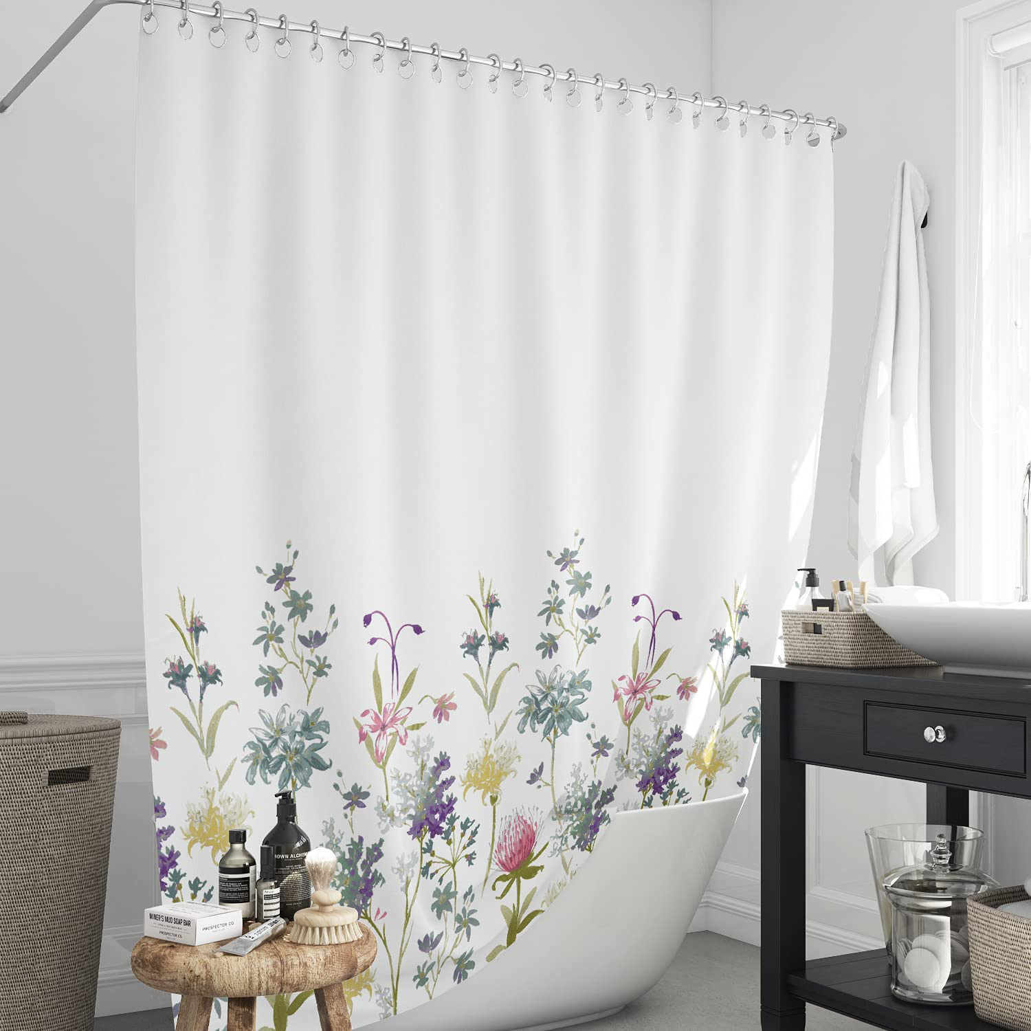 Boston Linen Co. Cotton Blend Polyester Twill Weave Fabric Shower Curtain for Bathroom 