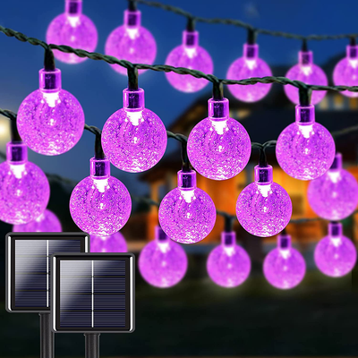 Purple 2-Pack 100 LED 32FT Crystal Globe Solar Halloween Lights, Outdoor Waterproof Solar String Lights with 8 Lighting Modes, Solar Outdoor Halloween Decorations for Tree Garden Patio Party (Purple)