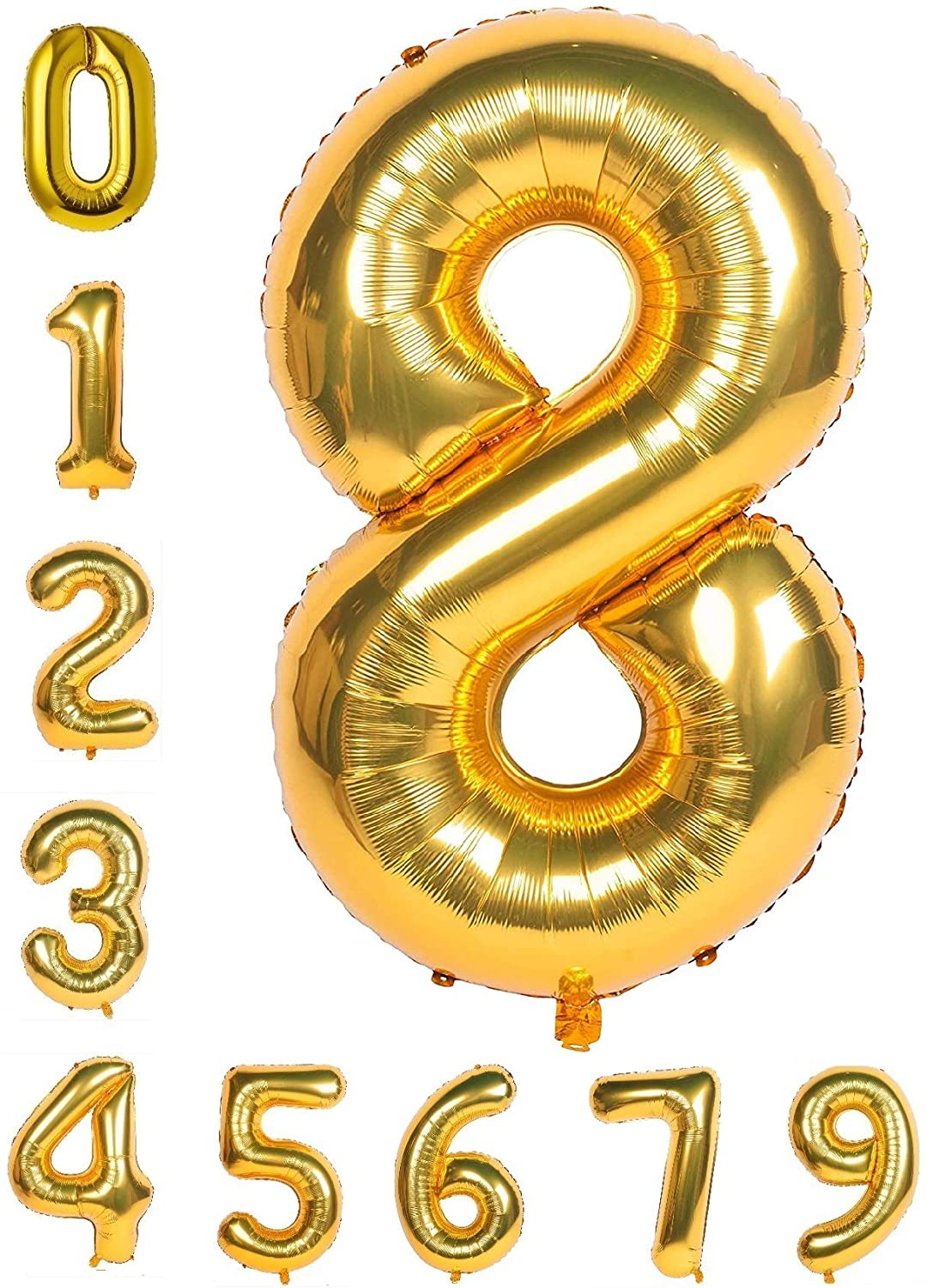 Toylin 40 Inch Gold Large Numbers Balloons 0-9, Number 8 Digit 8 Helium Balloons, Foil Mylar Big Number Balloons for Birthday Party Anniversary Supplies Decorations