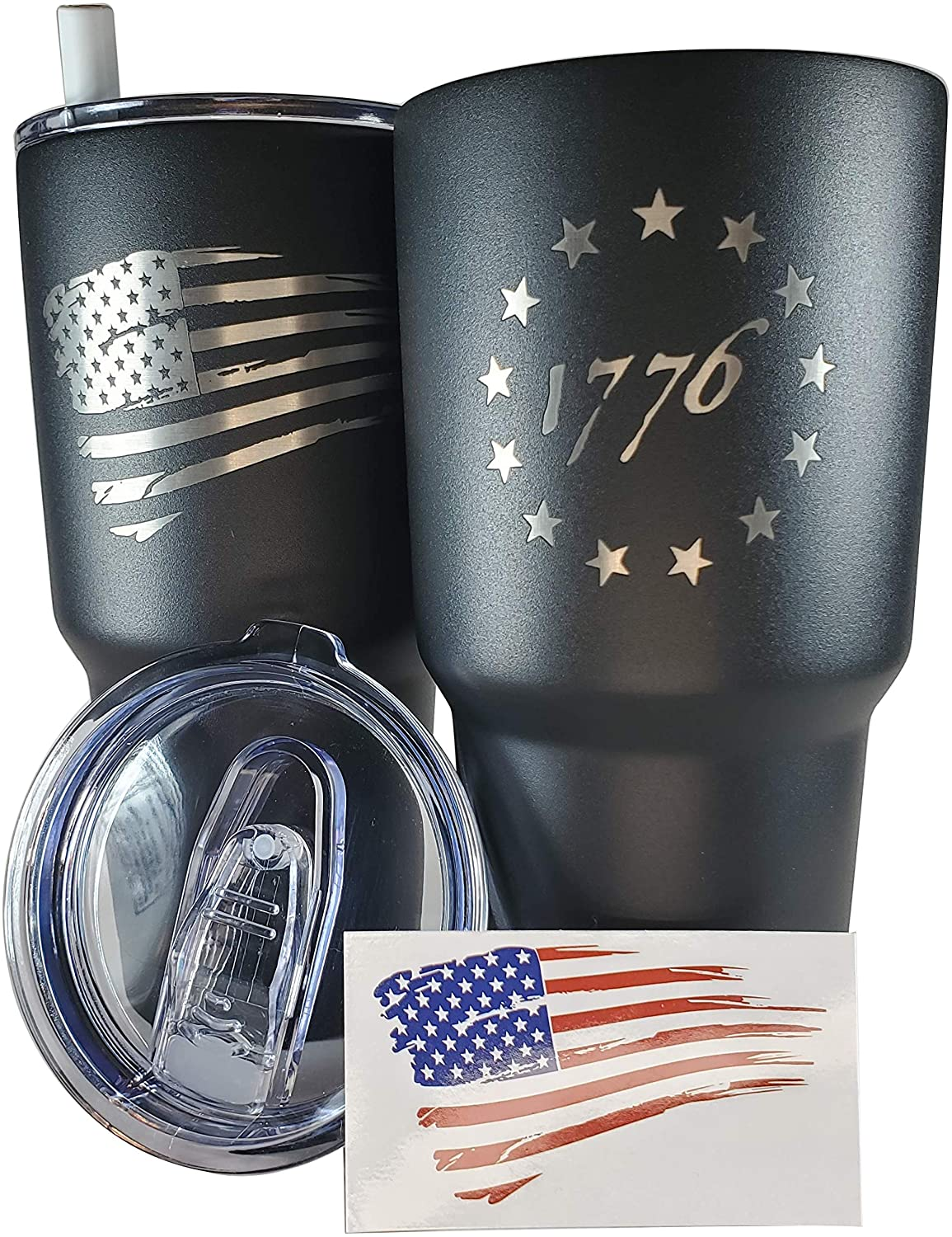 30Oz Army Veteran Tumbler - Double Insulated - with Silicone Straw and USA Sticker (Army Veteran)